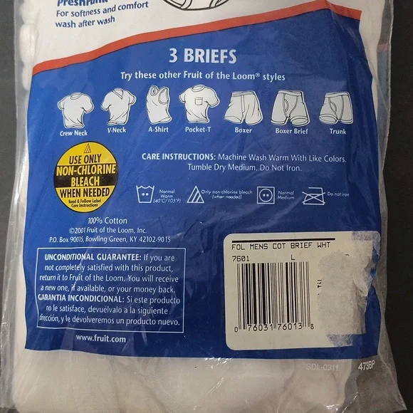 Fruit of The Loom FTL 3 Pack Men's Briefs Large 38-40 100% Cotton Vintage 2001 - Picture 7 of 8